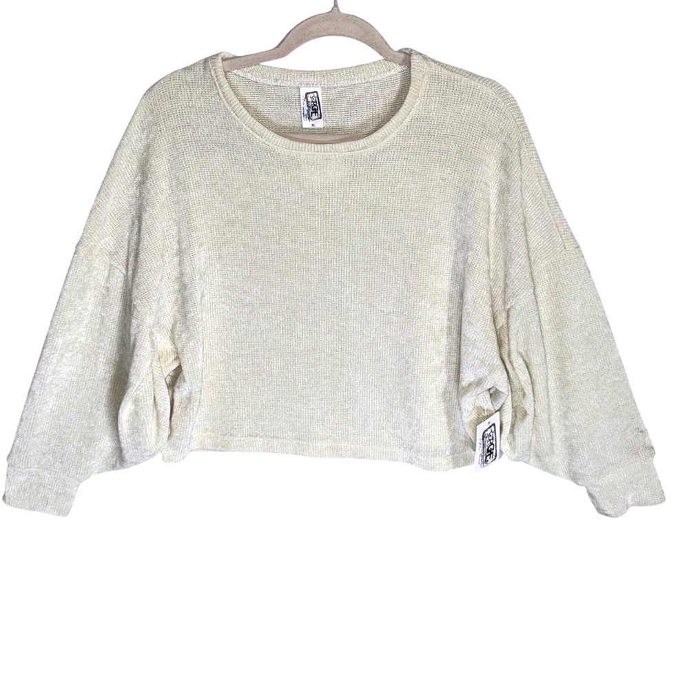 Erge Cream Pullover Cropped Sweater Lantern Sleeve Womens XL New